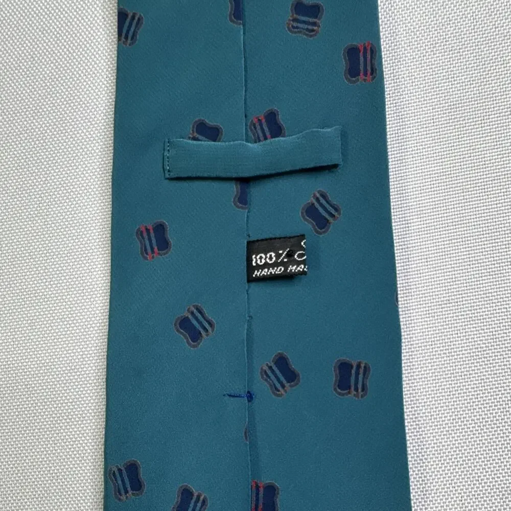 David Lawrence Men's Teal Silk Geometric Tie Hand Made in Italy